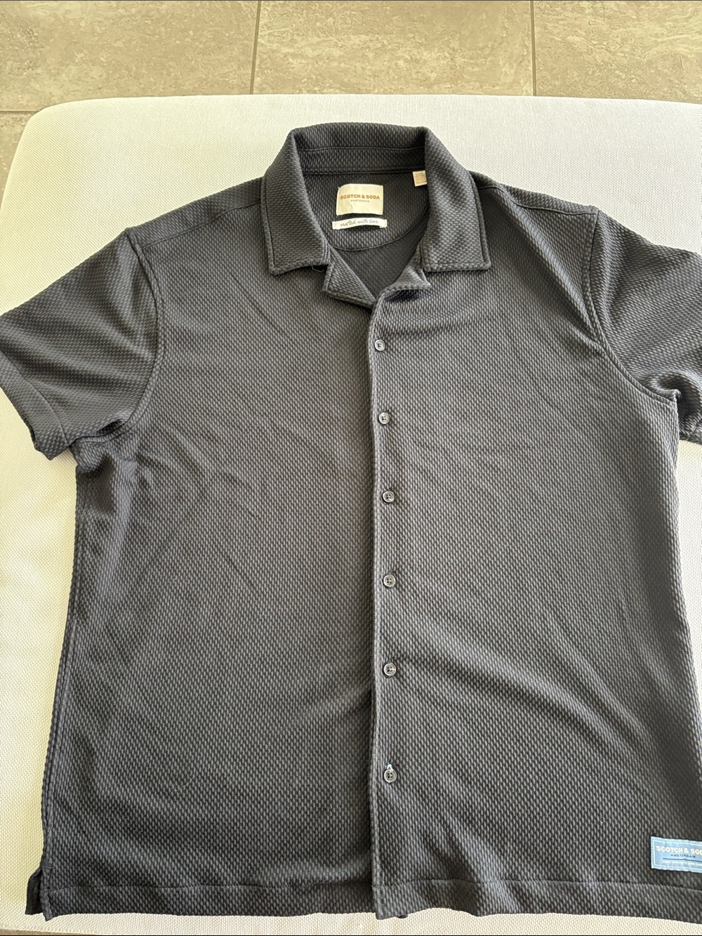Scotch & Soda Men's Black Textured Short-Sleeve Button Shirt